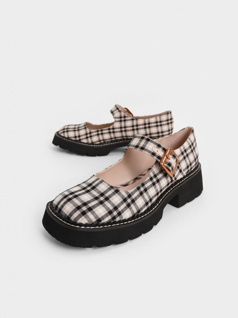 παπουτσια mary jane Charles And Keith Metallic πόρπης Check-Print Πολύχρωμο | 07452-FUZT