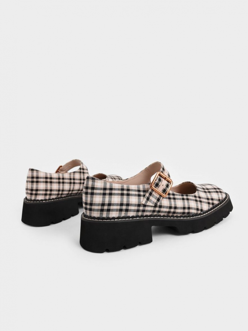 παπουτσια mary jane Charles And Keith Metallic πόρπης Check-Print Πολύχρωμο | 07452-FUZT