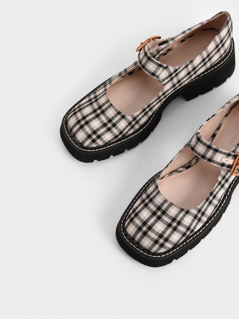 παπουτσια mary jane Charles And Keith Metallic πόρπης Check-Print Πολύχρωμο | 07452-FUZT