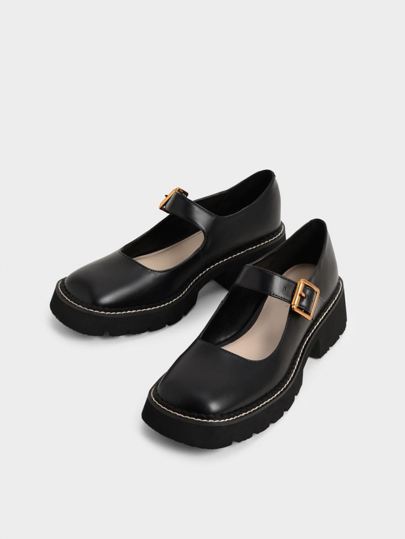 παπουτσια mary jane Charles And Keith Metallic πόρπης μαυρα | 21958-EYAZ