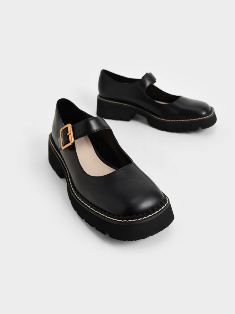 παπουτσια mary jane Charles And Keith Metallic πόρπης μαυρα | 21958-EYAZ