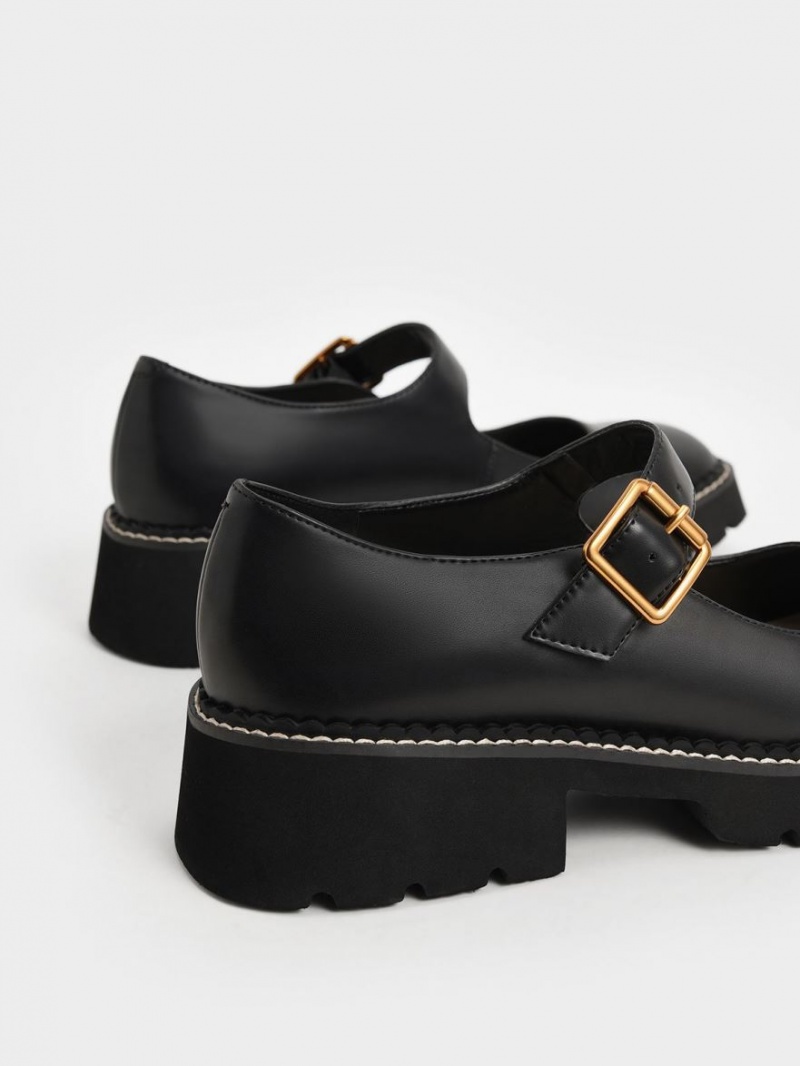 παπουτσια mary jane Charles And Keith Metallic πόρπης μαυρα | 21958-EYAZ