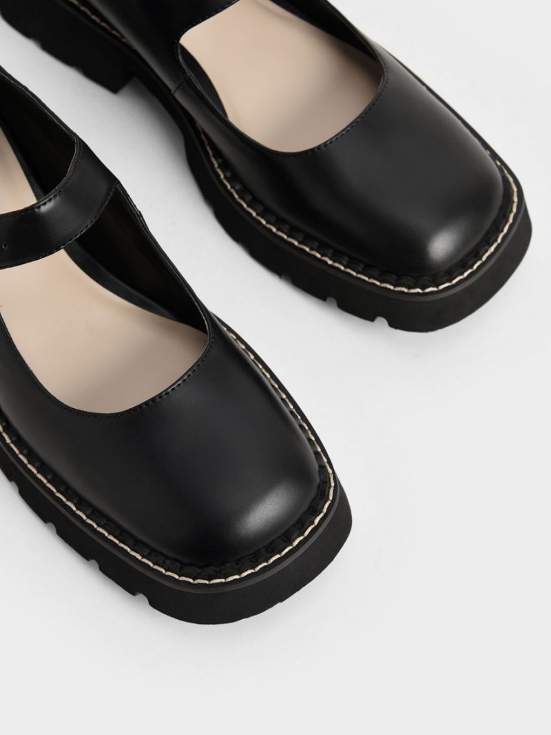 παπουτσια mary jane Charles And Keith Metallic πόρπης μαυρα | 21958-EYAZ
