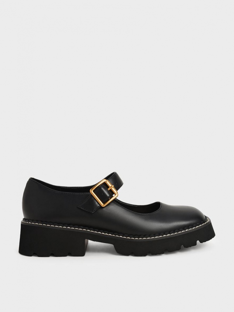 παπουτσια mary jane Charles And Keith Metallic πόρπης μαυρα | 21958-EYAZ