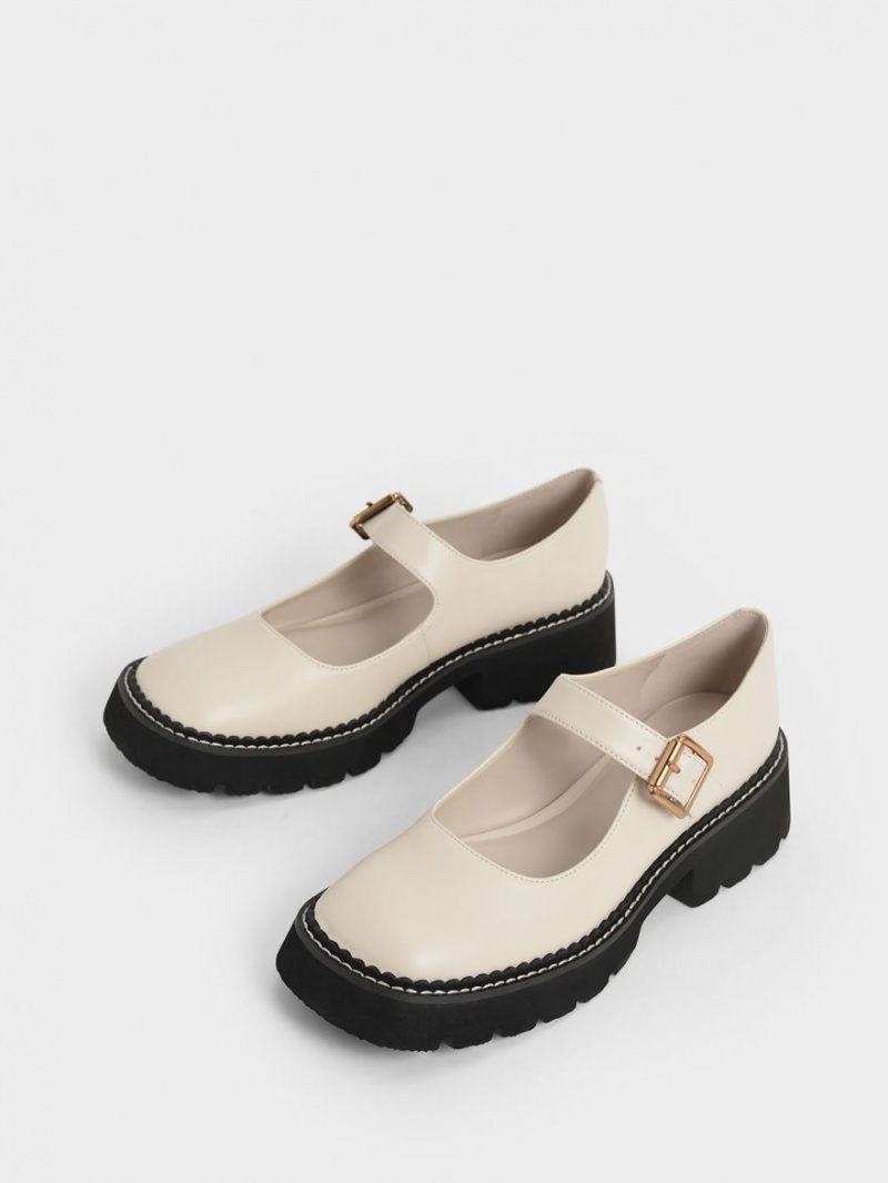 παπουτσια mary jane Charles And Keith Metallic πόρπης ασπρα | 30824-HQTR