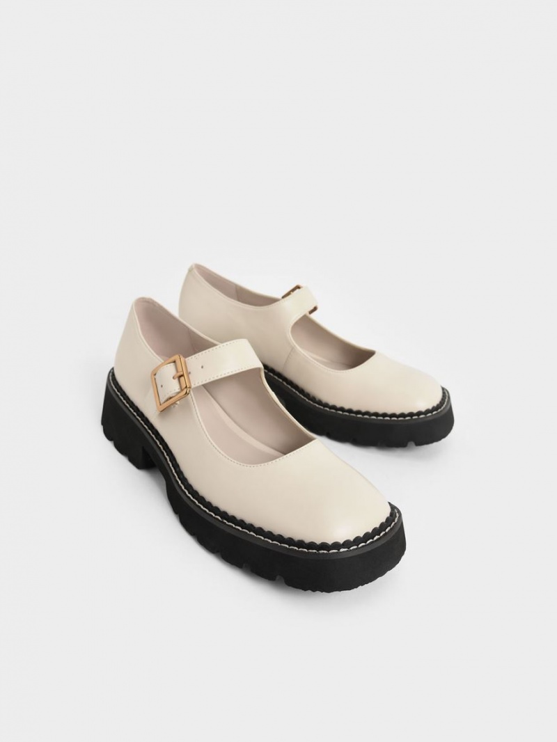 παπουτσια mary jane Charles And Keith Metallic πόρπης ασπρα | 30824-HQTR