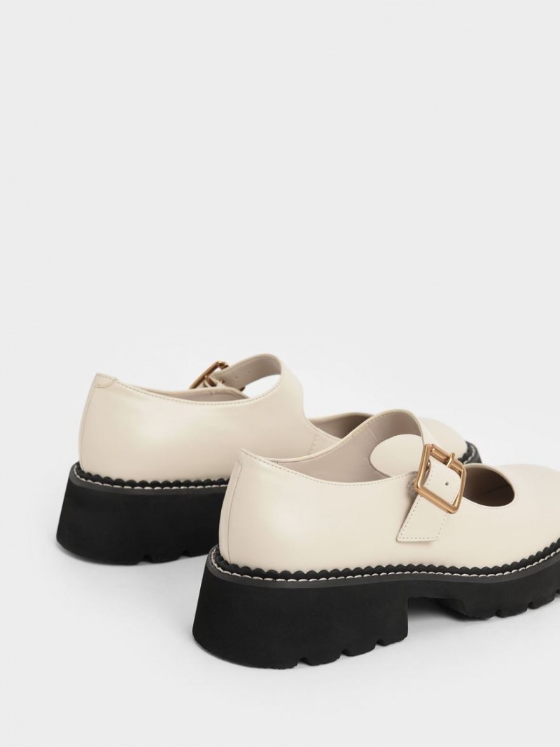 παπουτσια mary jane Charles And Keith Metallic πόρπης ασπρα | 30824-HQTR
