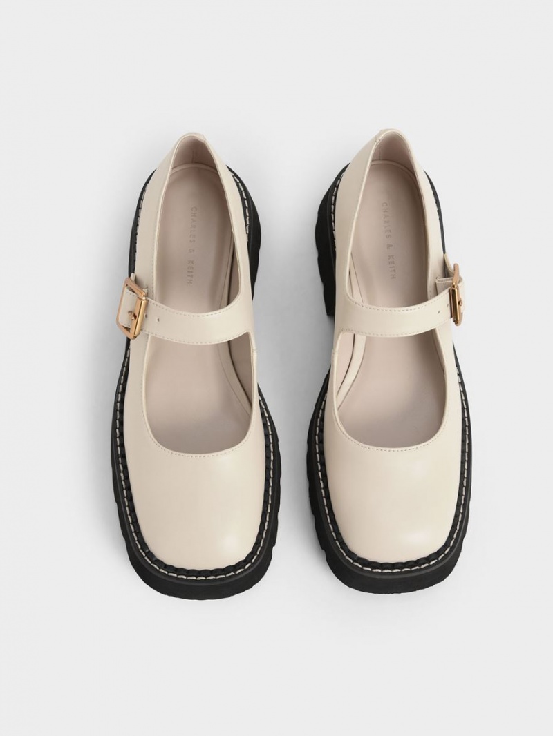 παπουτσια mary jane Charles And Keith Metallic πόρπης ασπρα | 30824-HQTR