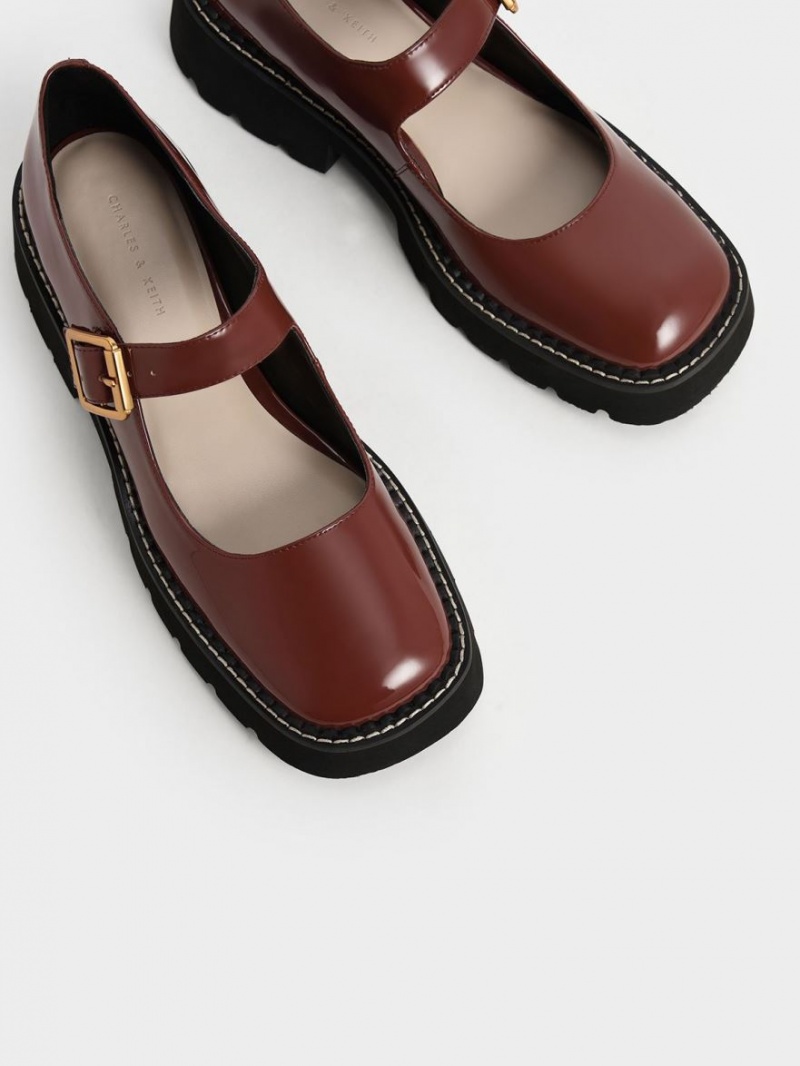 παπουτσια mary jane Charles And Keith Metallic πόρπης λουστρινι καφε | 90628-MDNB