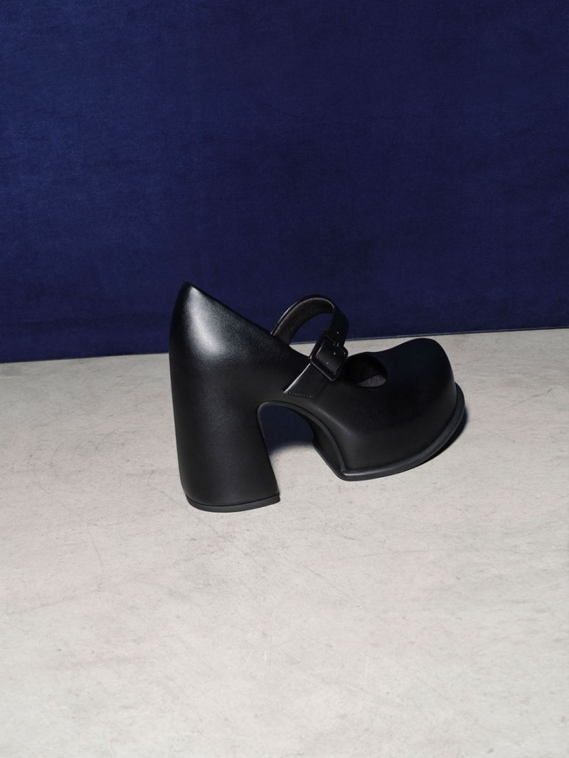 παπουτσια mary jane Charles And Keith Pixie flatforms μαυρα | 60592-QLMG