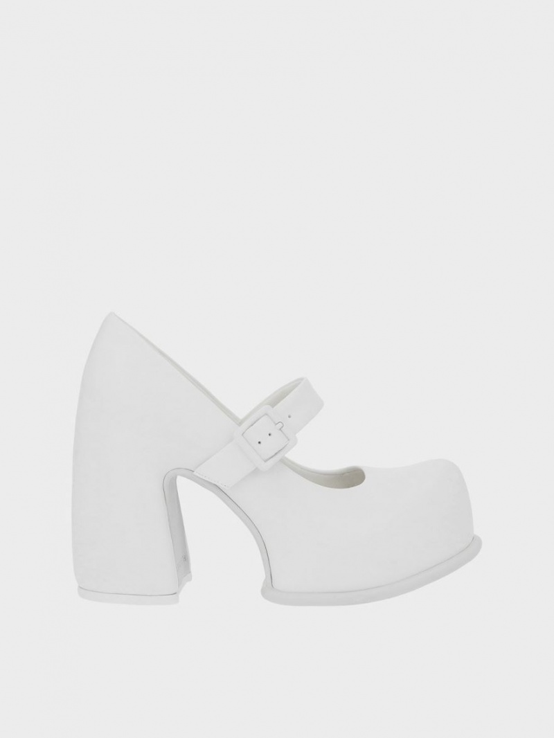 παπουτσια mary jane Charles And Keith Pixie flatforms ασπρα | 67329-XHUD