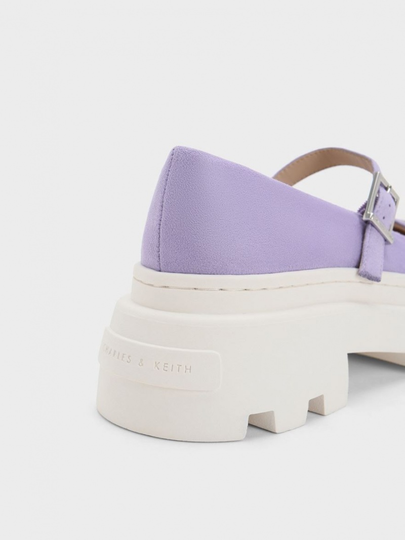 παπουτσια mary jane Charles And Keith Textured Two-Tone flatforms μωβ | 60572-GRWL