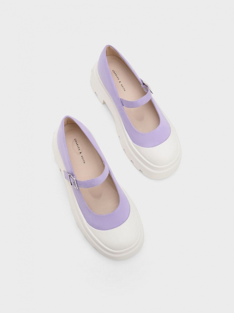παπουτσια mary jane Charles And Keith Textured Two-Tone flatforms μωβ | 60572-GRWL
