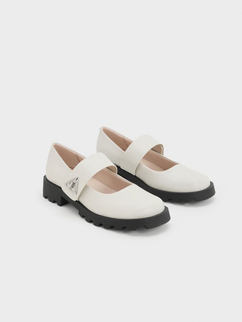 παπουτσια mary jane Charles And Keith Trice Metallic Accent ασπρα | 84673-GAXR