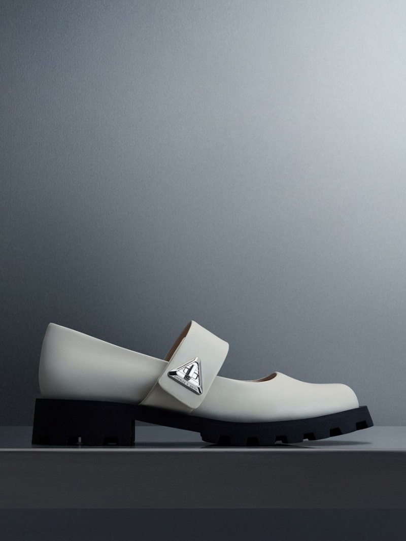 παπουτσια mary jane Charles And Keith Trice Metallic Accent ασπρα | 84673-GAXR