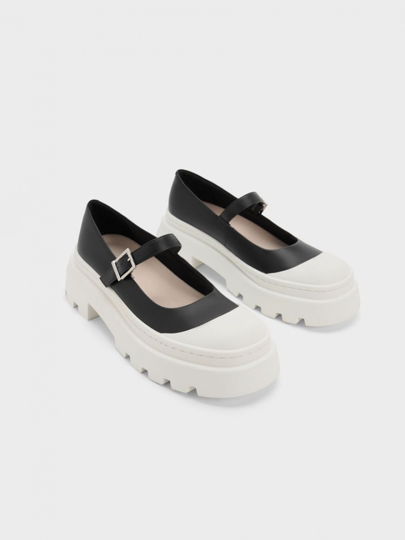 παπουτσια mary jane Charles And Keith Two-Tone flatforms μαυρα | 90627-QUYV