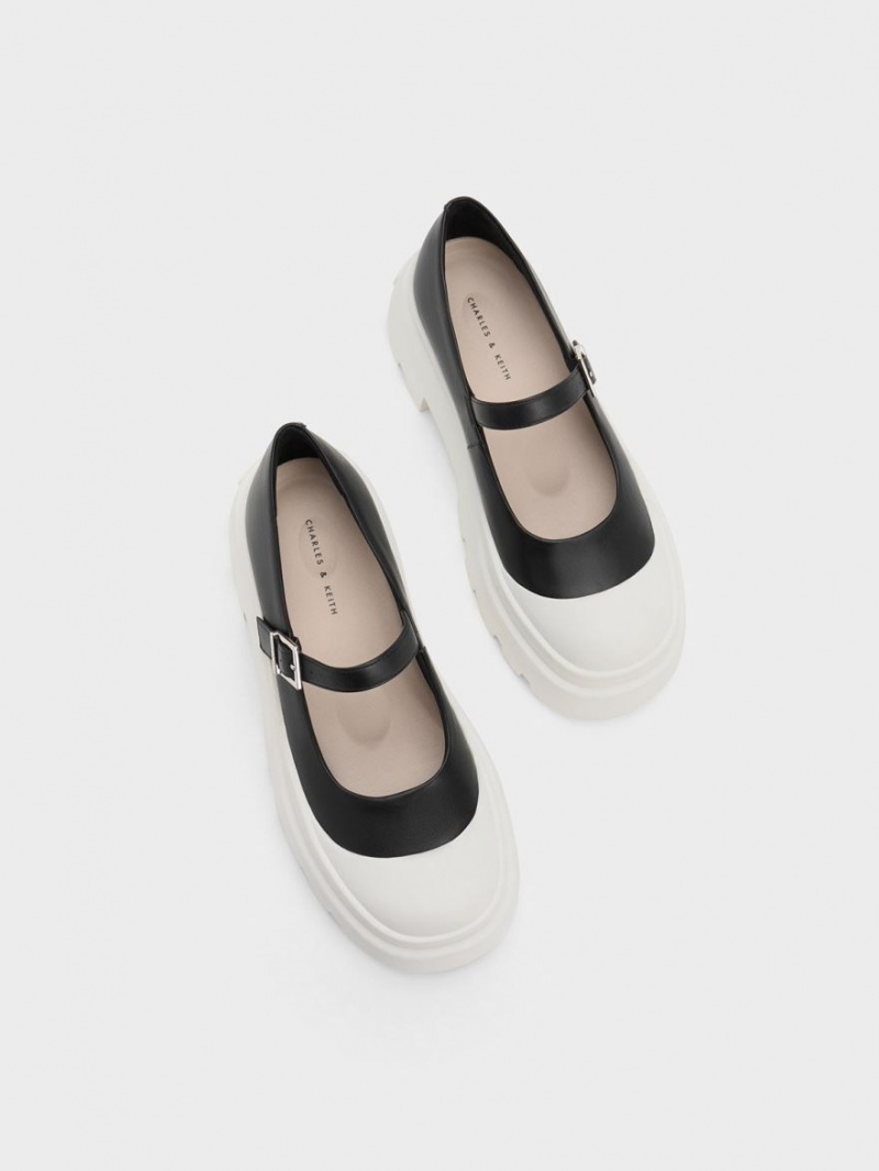 παπουτσια mary jane Charles And Keith Two-Tone flatforms μαυρα | 90627-QUYV