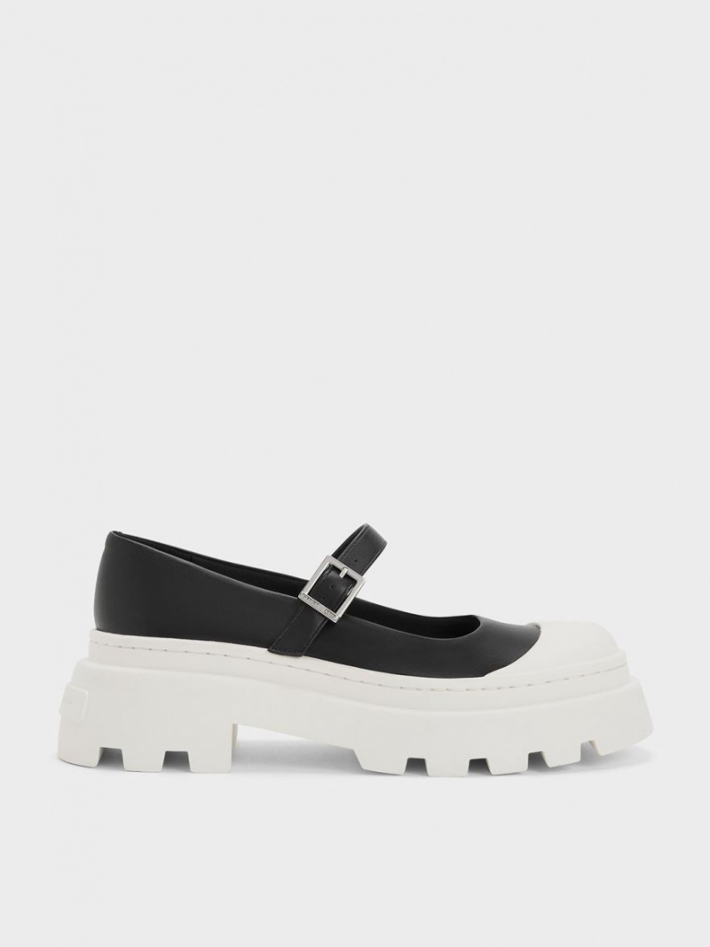 παπουτσια mary jane Charles And Keith Two-Tone flatforms μαυρα | 90627-QUYV