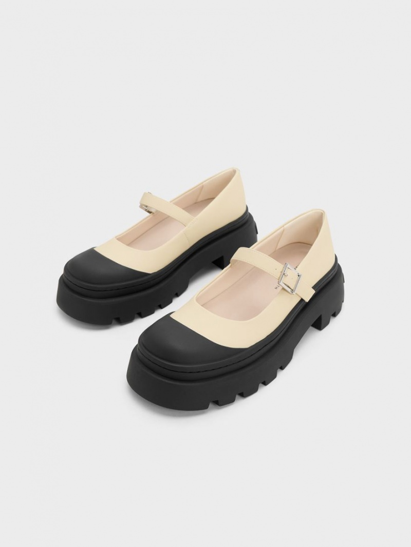 παπουτσια mary jane Charles And Keith Two-Tone flatforms Μπεζ | 42158-HTWF