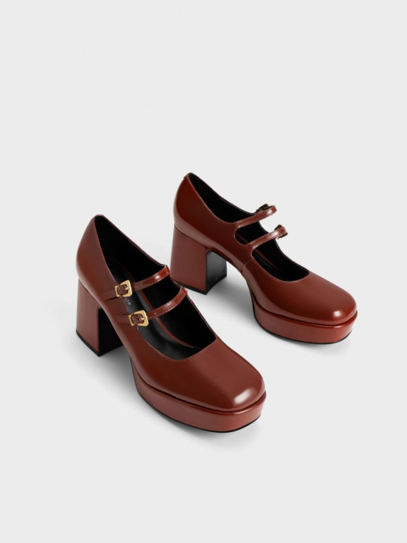 παπουτσια mary jane Charles And Keith λουστρινι Block Heel καφε | 05214-NCGW