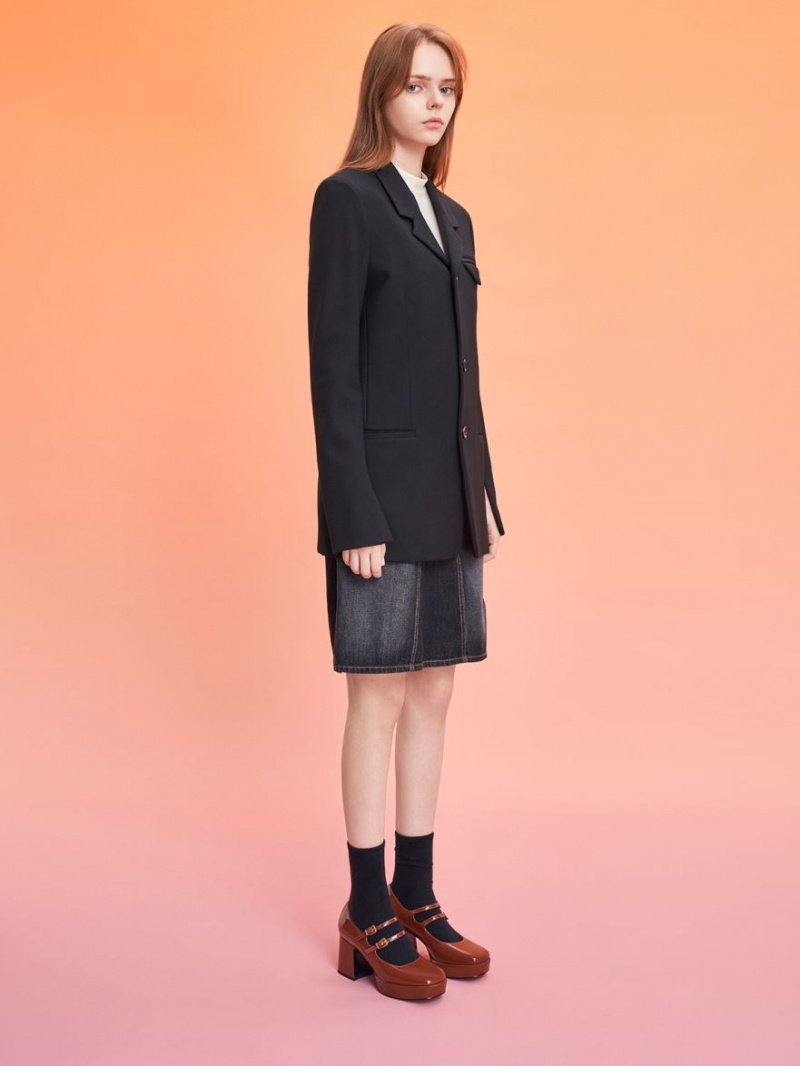 παπουτσια mary jane Charles And Keith λουστρινι Block Heel καφε | 05214-NCGW