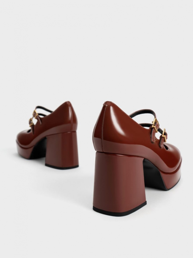 παπουτσια mary jane Charles And Keith λουστρινι Block Heel καφε | 05214-NCGW