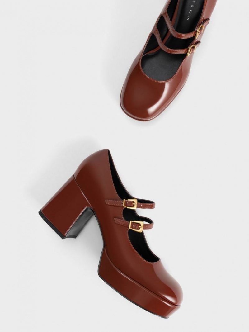 παπουτσια mary jane Charles And Keith λουστρινι Block Heel καφε | 05214-NCGW
