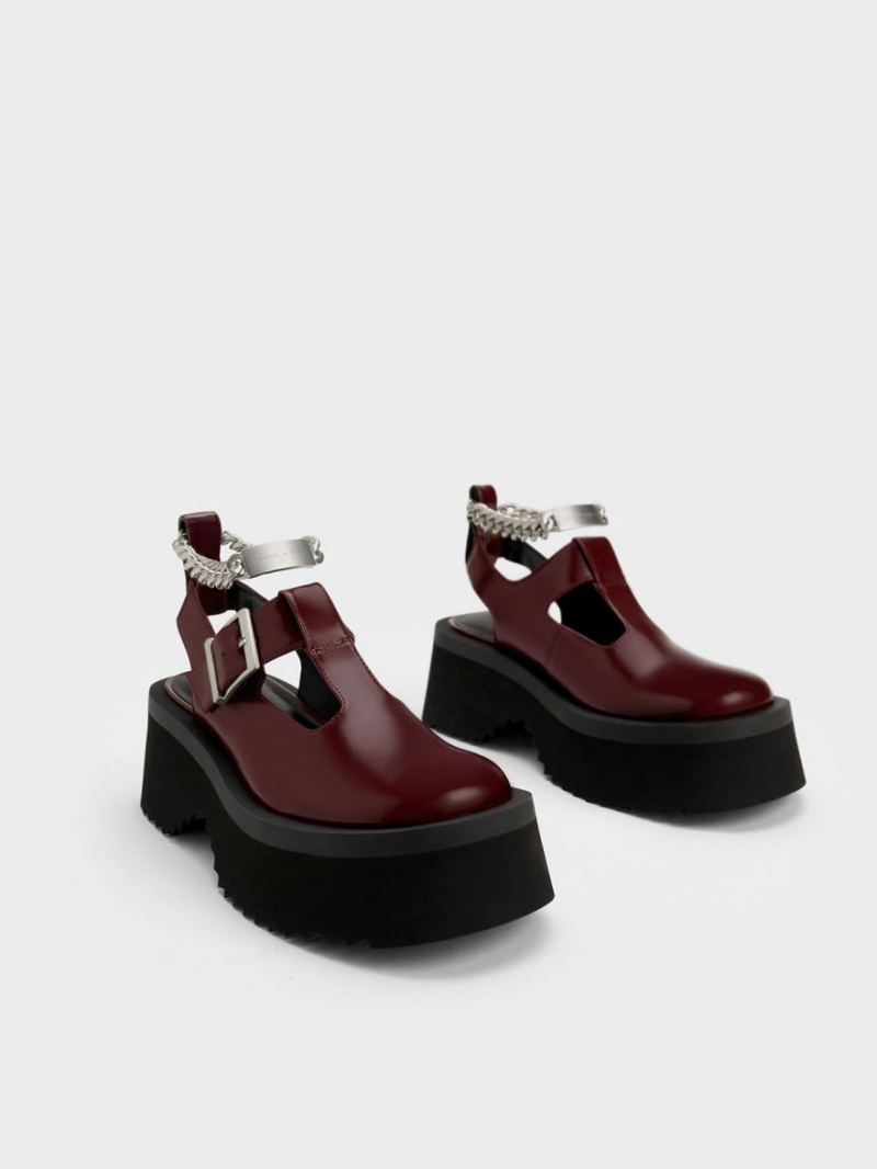 παπουτσια mary jane Charles And Keith Χοντρός Chain Cut-Out μπορντο | 58367-CVXP