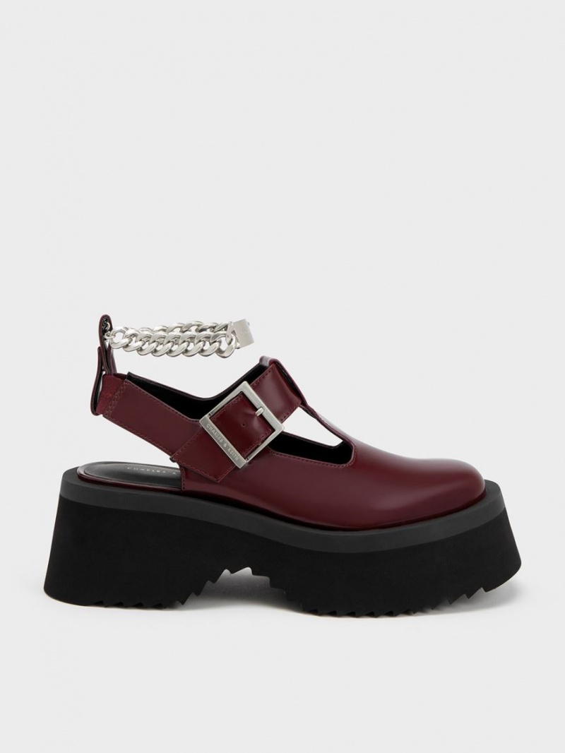 παπουτσια mary jane Charles And Keith Χοντρός Chain Cut-Out μπορντο | 58367-CVXP