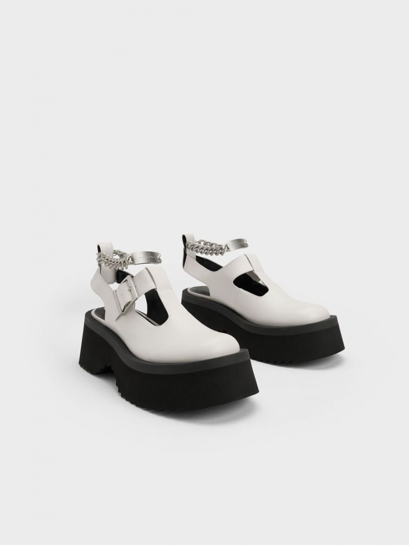 παπουτσια mary jane Charles And Keith Χοντρός Chain Cut-Out ασπρα | 81926-PWZY