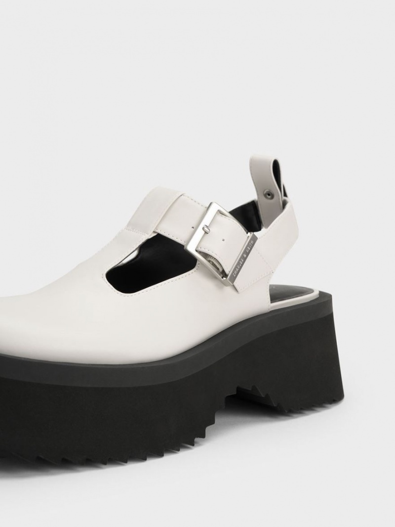 παπουτσια mary jane Charles And Keith Χοντρός Chain Cut-Out ασπρα | 81926-PWZY
