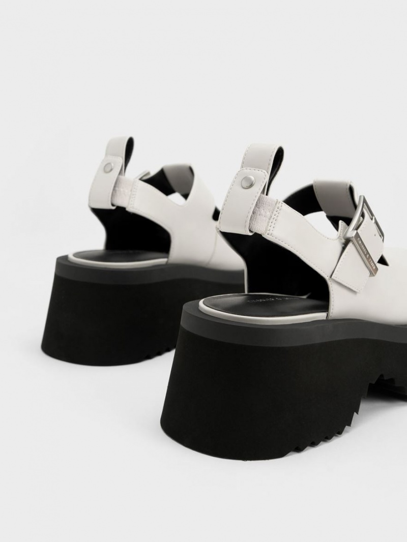 παπουτσια mary jane Charles And Keith Χοντρός Chain Cut-Out ασπρα | 81926-PWZY