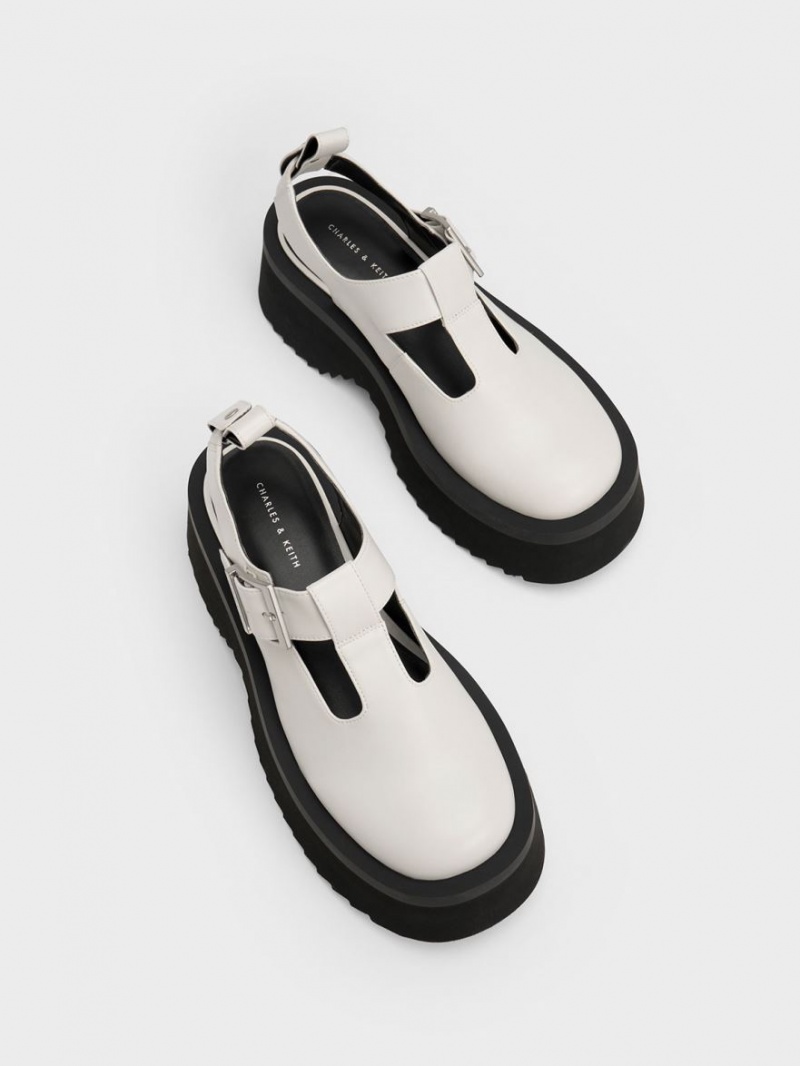 παπουτσια mary jane Charles And Keith Χοντρός Chain Cut-Out ασπρα | 81926-PWZY