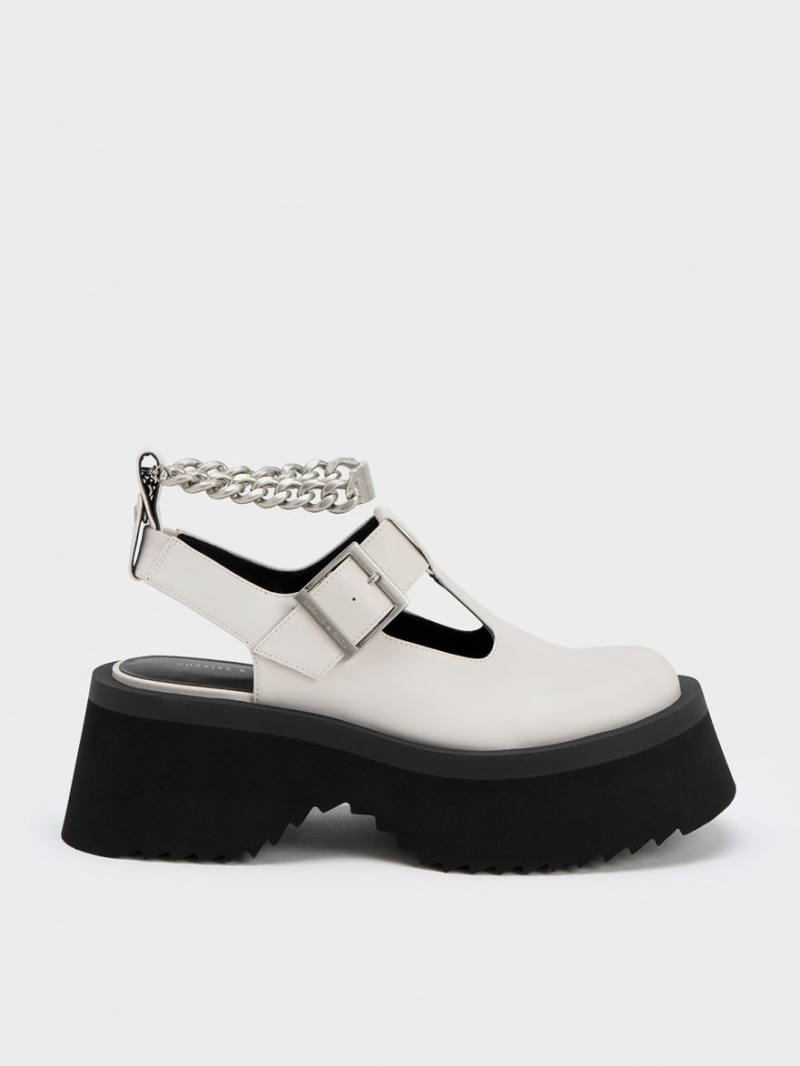 παπουτσια mary jane Charles And Keith Χοντρός Chain Cut-Out ασπρα | 81926-PWZY