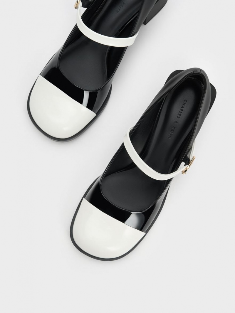παπουτσια mary jane Charles And Keith λουστρινι Crystal-Embellished πόρπης Two-Tone μαυρα | 52017-VEQM