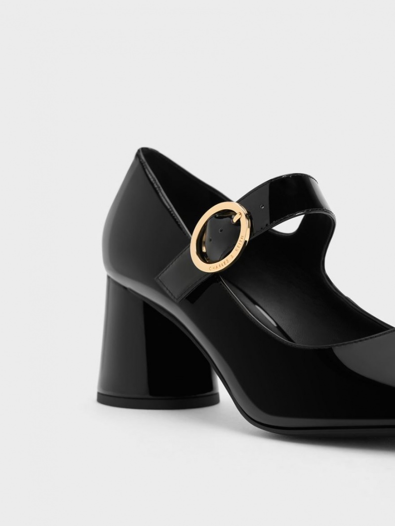 παπουτσια mary jane Charles And Keith λουστρινι Cylindrical Block Heel μαυρα | 46802-RVMD