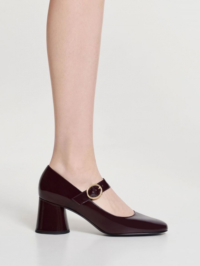 παπουτσια mary jane Charles And Keith λουστρινι Cylindrical Block Heel μπορντο | 21085-QMEP