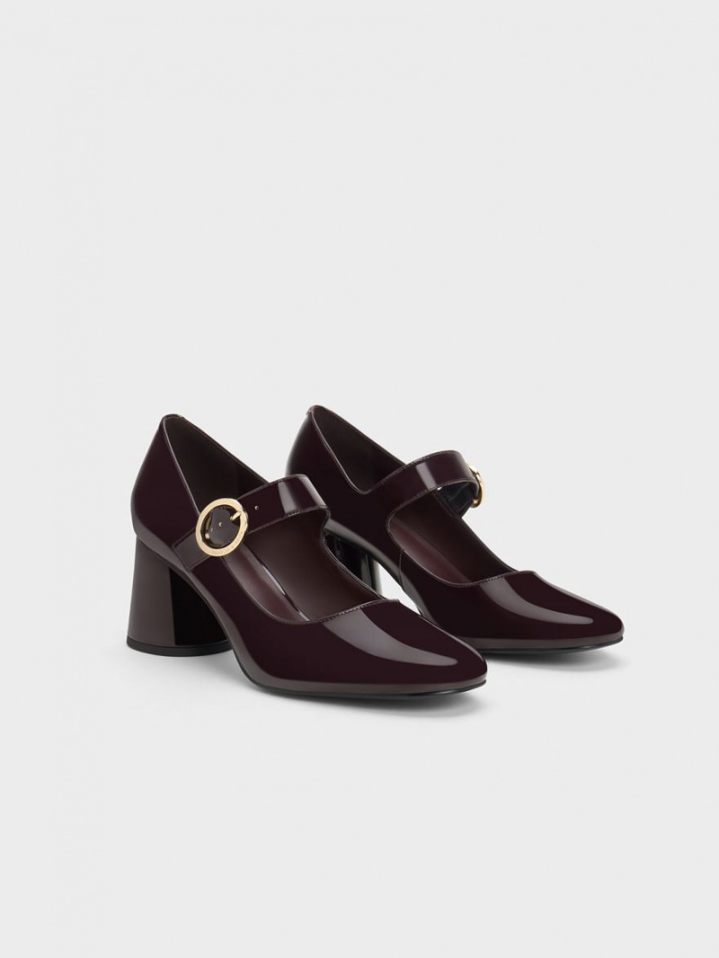 παπουτσια mary jane Charles And Keith λουστρινι Cylindrical Block Heel μπορντο | 21085-QMEP