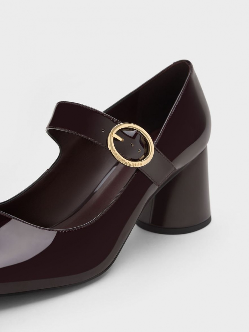 παπουτσια mary jane Charles And Keith λουστρινι Cylindrical Block Heel μπορντο | 21085-QMEP