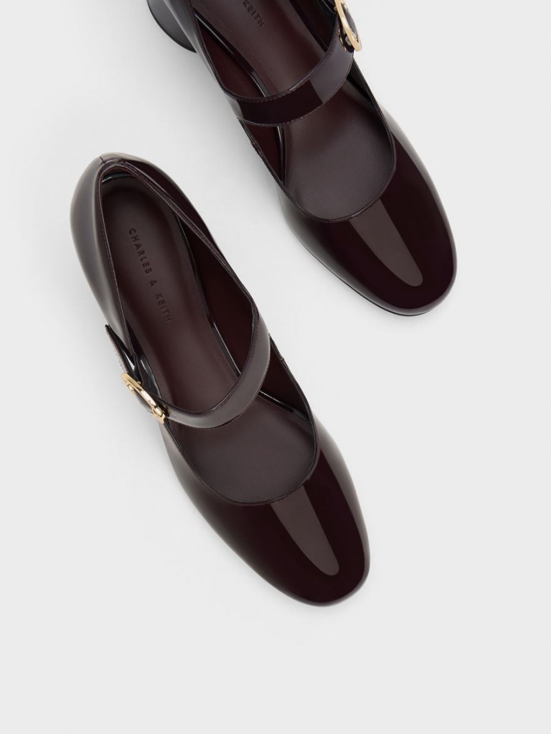 παπουτσια mary jane Charles And Keith λουστρινι Cylindrical Block Heel μπορντο | 21085-QMEP