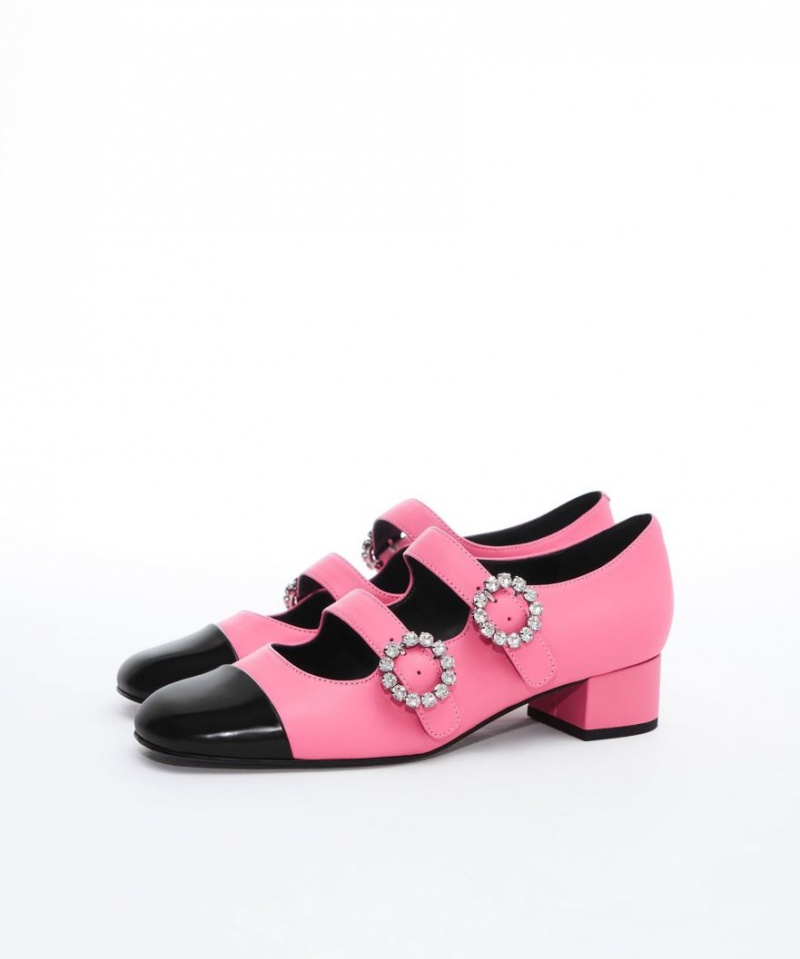 παπουτσια mary jane Charles And Keith δερματινα Double-πόρπης Crystal-Embellished ροζ | 85374-AYVR