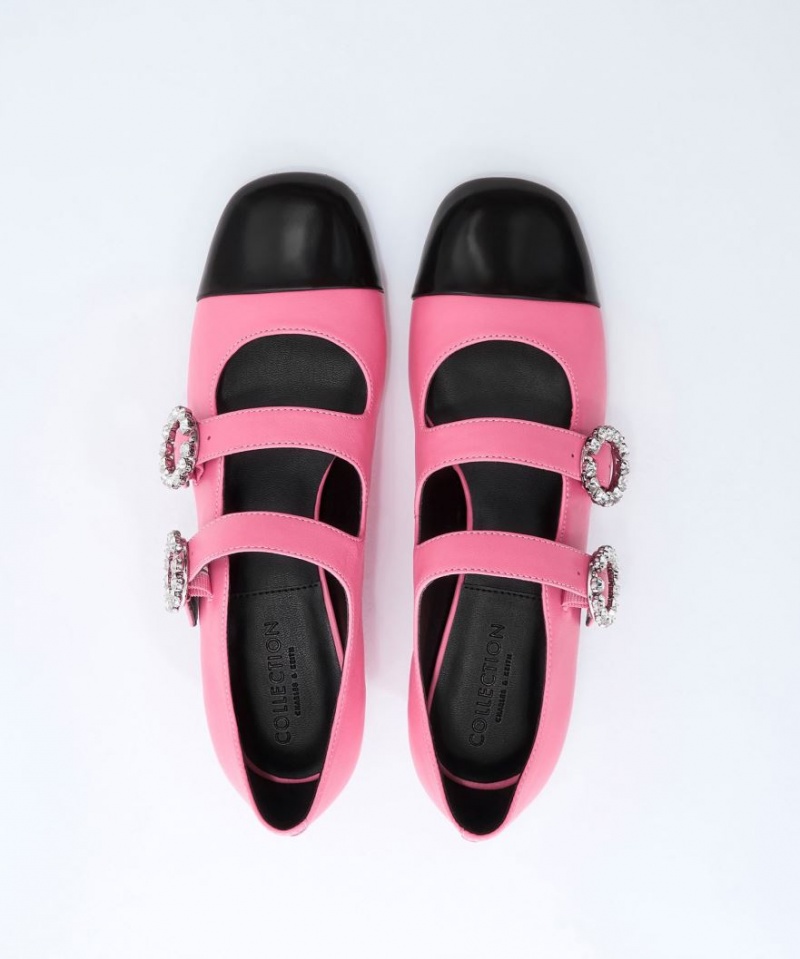 παπουτσια mary jane Charles And Keith δερματινα Double-πόρπης Crystal-Embellished ροζ | 85374-AYVR