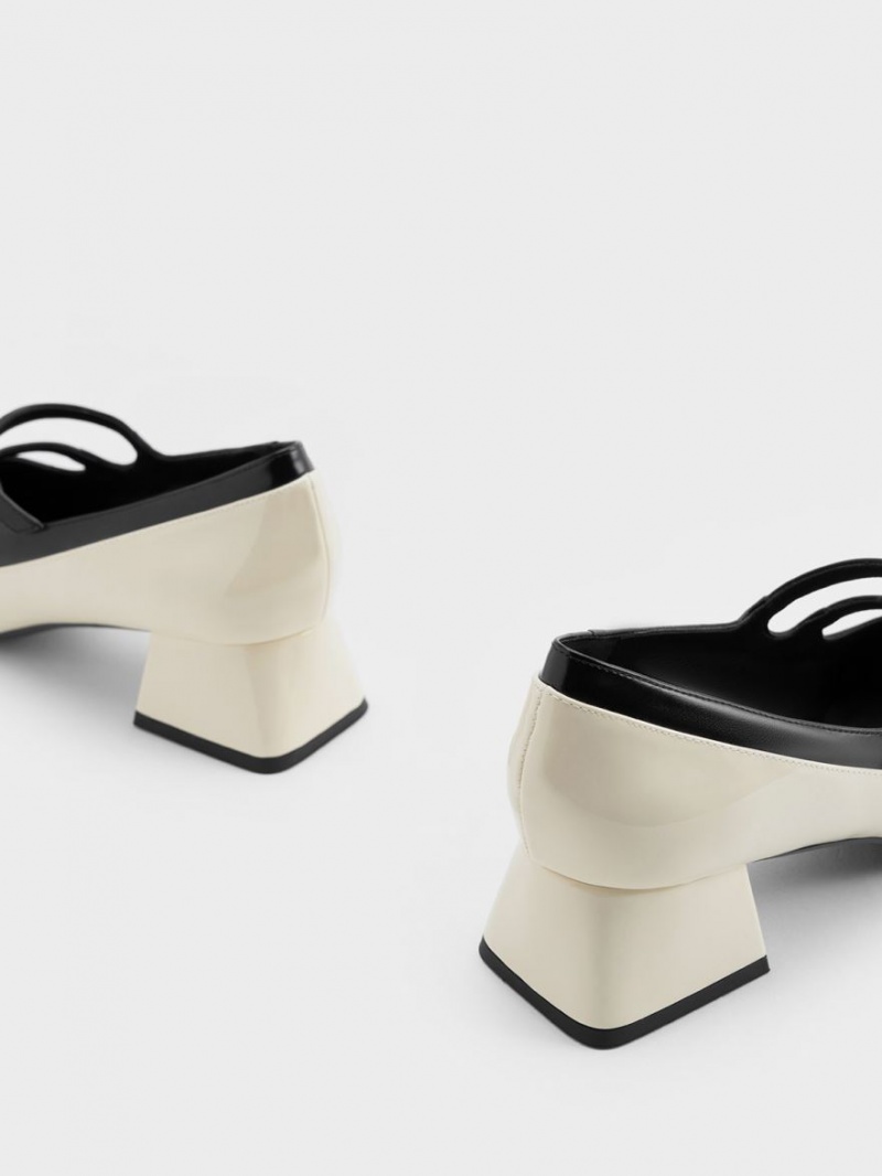 παπουτσια mary jane Charles And Keith λουστρινι Double πόρπης Two-Tone ασπρα | 71439-PZHE