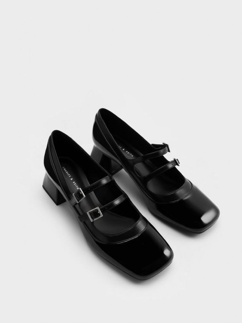 παπουτσια mary jane Charles And Keith λουστρινι Double πόρπης μαυρα | 39154-SIUG