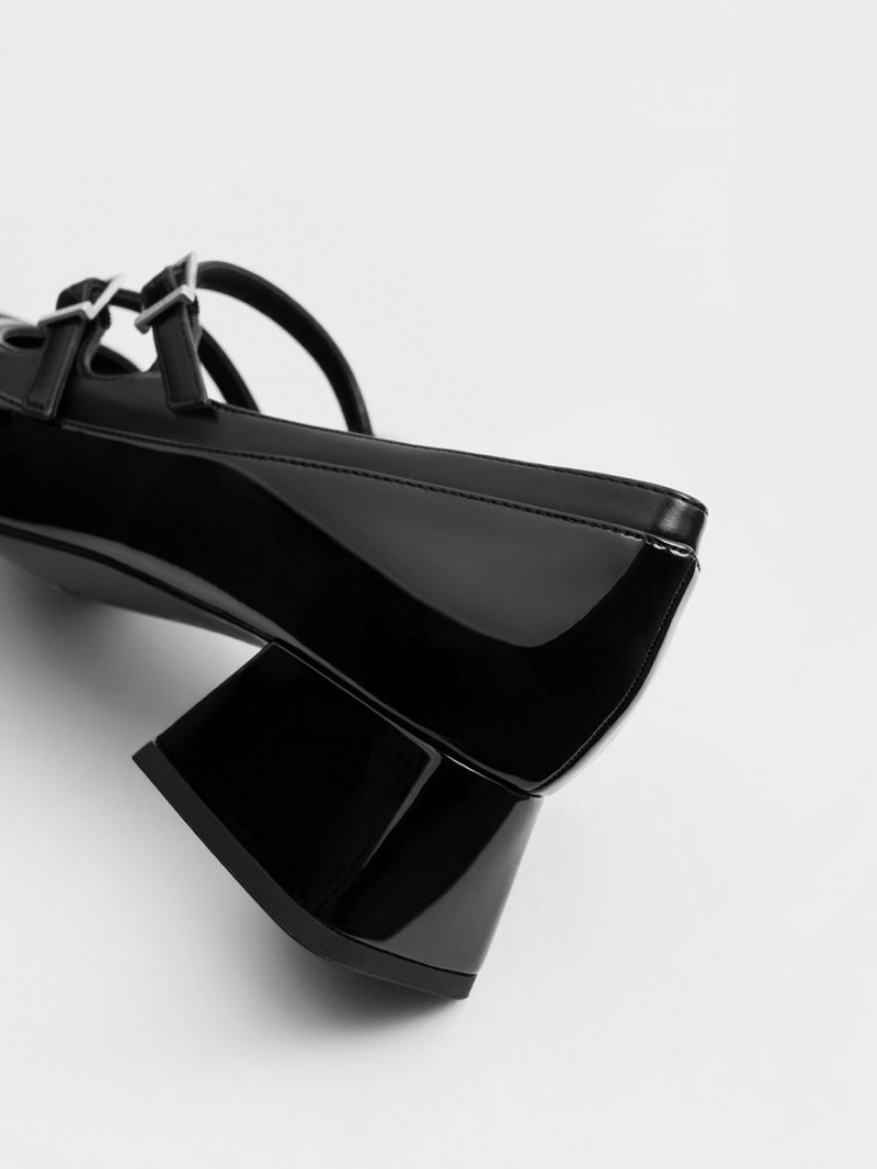 παπουτσια mary jane Charles And Keith λουστρινι Double πόρπης μαυρα | 39154-SIUG
