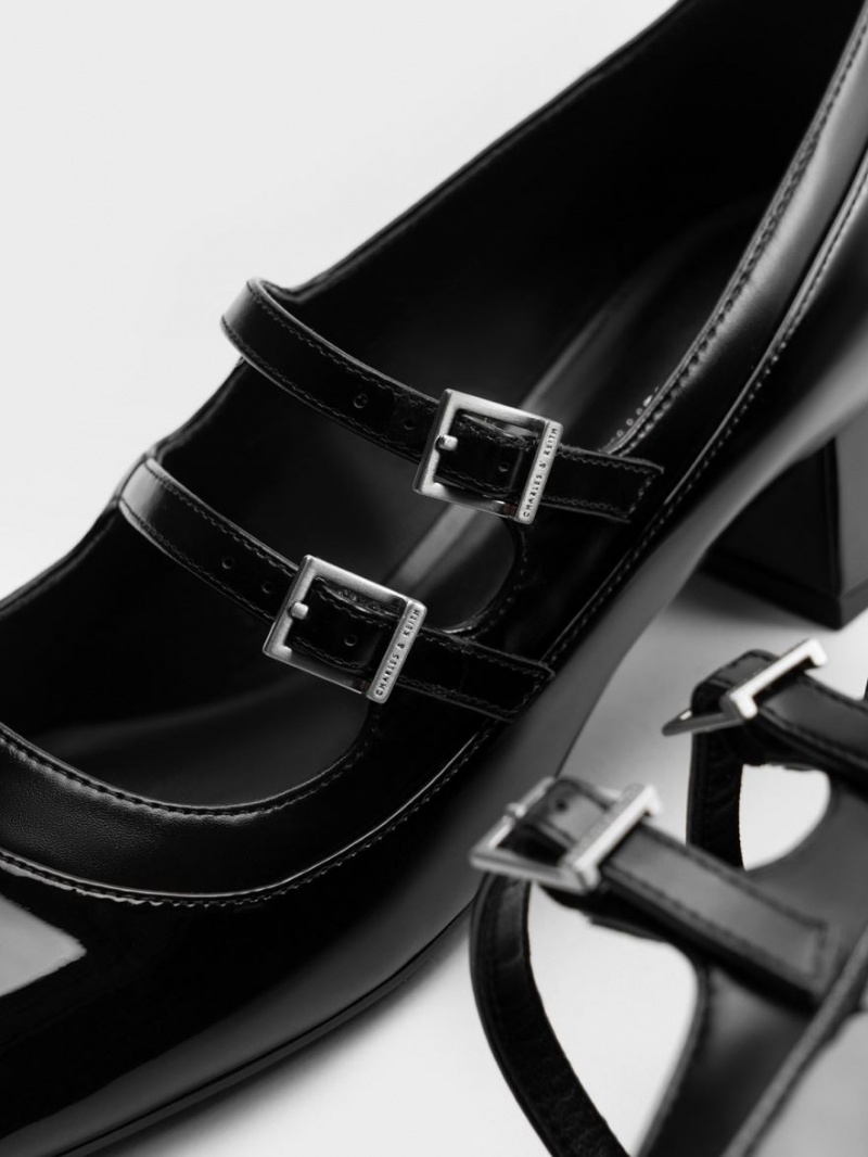 παπουτσια mary jane Charles And Keith λουστρινι Double πόρπης μαυρα | 39154-SIUG