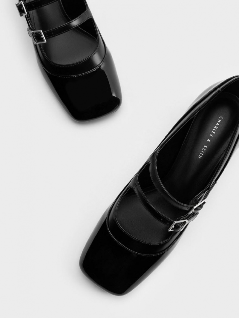 παπουτσια mary jane Charles And Keith λουστρινι Double πόρπης μαυρα | 39154-SIUG