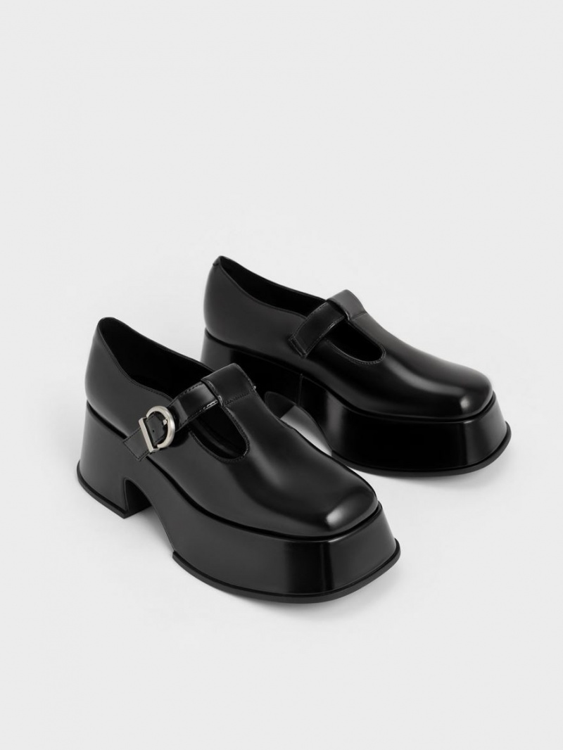 παπουτσια mary jane Charles And Keith flatforms T-Bar μαυρα | 53206-ZMIS