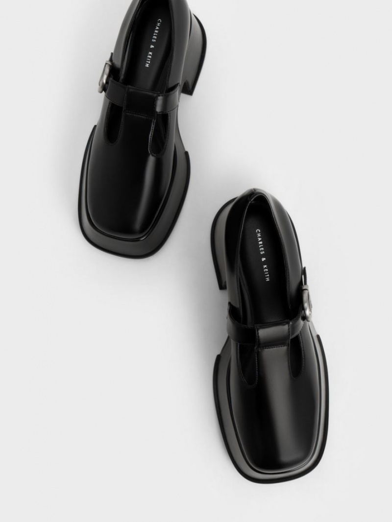 παπουτσια mary jane Charles And Keith flatforms T-Bar μαυρα | 53206-ZMIS
