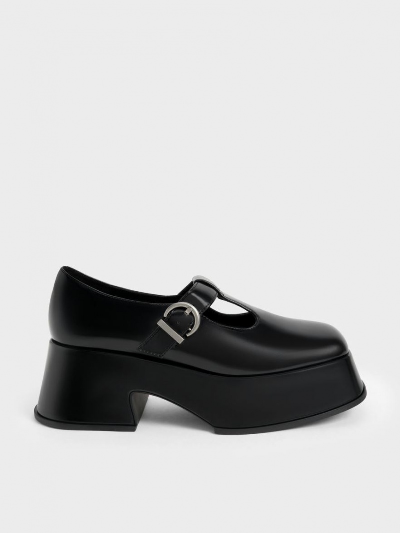 παπουτσια mary jane Charles And Keith flatforms T-Bar μαυρα | 53206-ZMIS